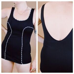 Vintage RARE 1960's Gingham Carol Brent Black One Piece Swimsuit